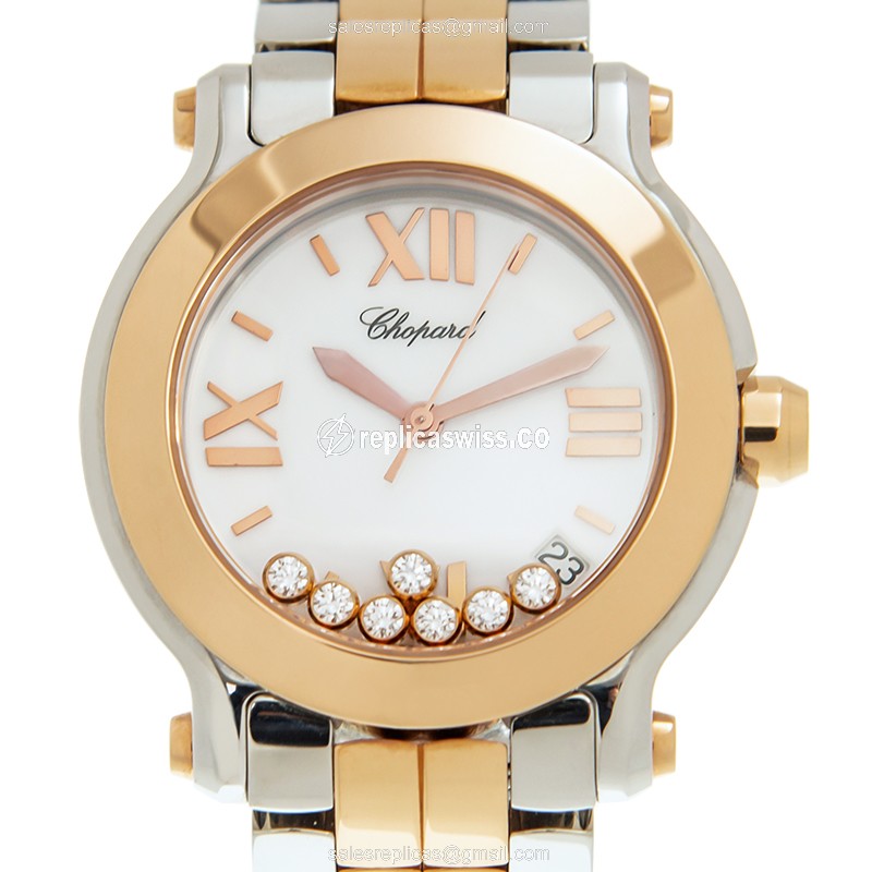 Chopard Happy Sport Quartz 18kt Rose Gold Steel - White Dial Silver Strap
